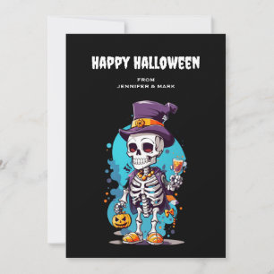 Tarjeta Festiva Esqueleto de Guay en Halloween con sombrero