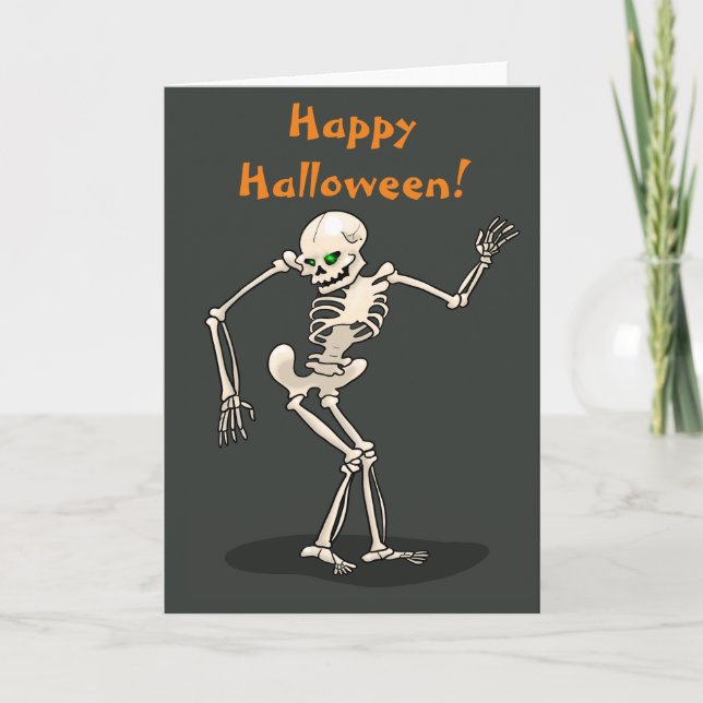 Tarjeta Festiva Esqueleto de Halloween (Anverso)