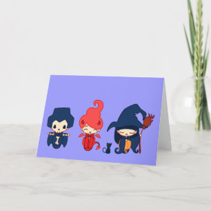 Tarjeta Festiva esqueleto demon y bruja