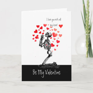 Tarjeta Festiva Esqueleto divertido Corazones de amor Valentine Hu