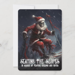 Tarjeta Festiva Esqueleto Espeluznante Santa Esquí Goth Macabro Na
