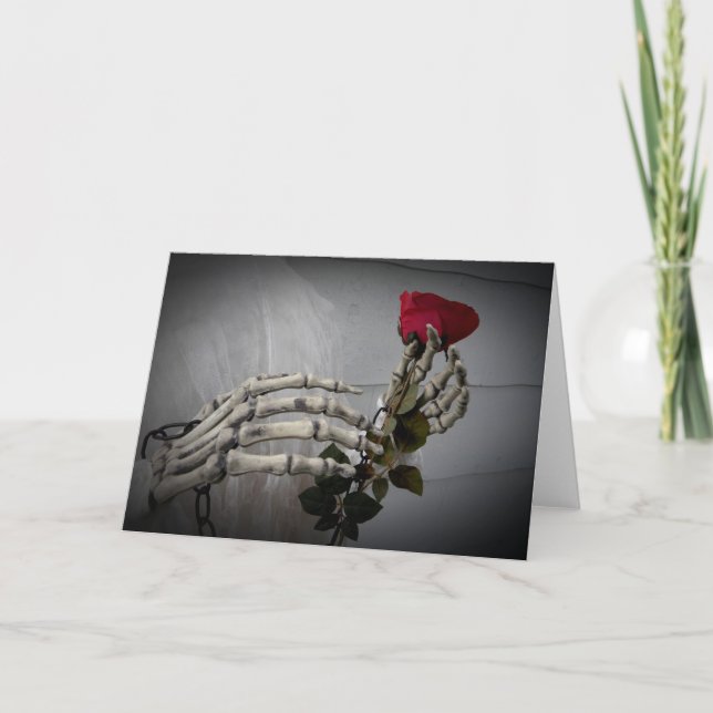 Tarjeta Festiva Esqueleto gótico del el día de San Valentín que (Anverso)