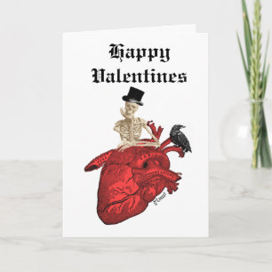 Tarjeta Festiva Esqueleto gótico y día de San Valentín de corazón 