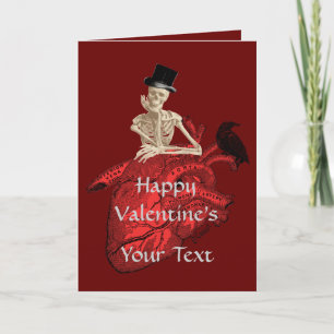 Tarjeta Festiva Esqueleto gótico y día de San Valentín del corazón