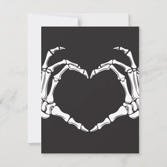 Tarjeta Festiva Esqueleto haciendo un corazón (Anverso)