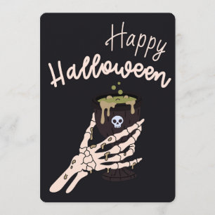 Tarjeta Festiva Esqueleto mano sosteniendo cráneo cáliz Halloween