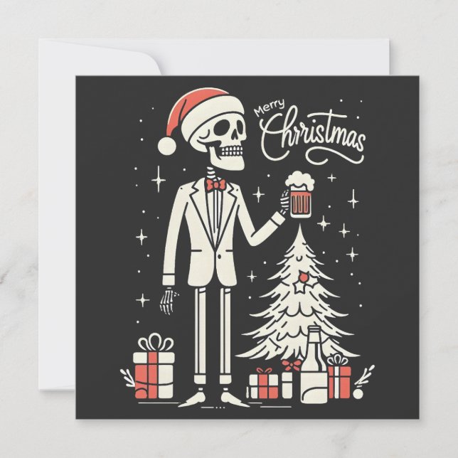Tarjeta Festiva Esqueleto navideño (Anverso)