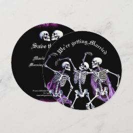 Tarjeta Festiva Esqueletos de baile morado gótico Guardar la fecha