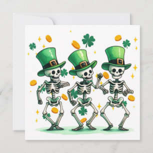 Tarjeta Festiva Esqueletos de Shamrock bailando