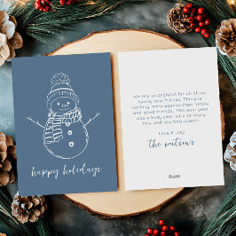 Tarjeta Festiva Esquema de muñeco de nieve simple azul moderno