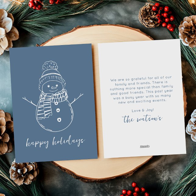 Tarjeta Festiva Esquema de muñeco de nieve simple azul moderno (Subido por el creador)