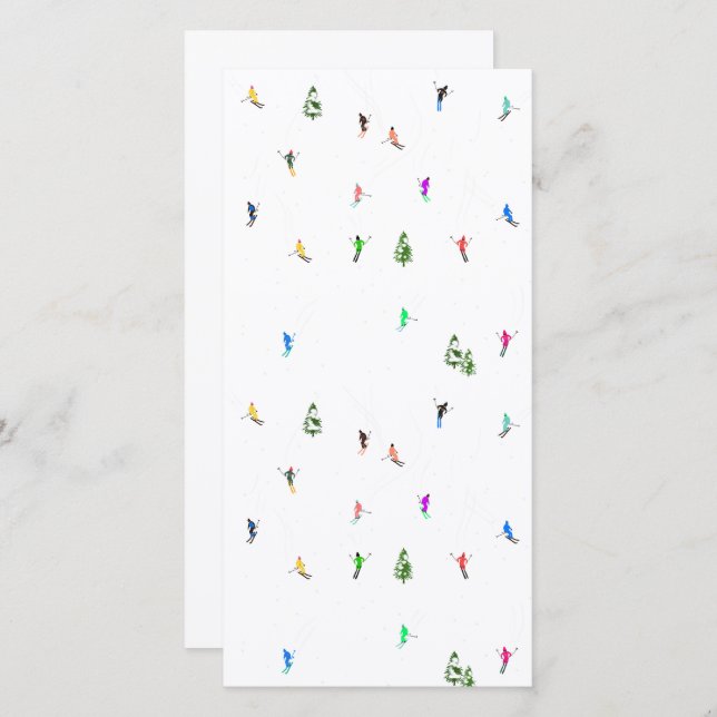 Tarjeta Festiva Esquí de esquí alpino en invierno (Anverso / Reverso)