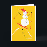 Tarjeta Festiva Esquí de snowman<br><div class="desc">Podría ser una mujer nevada. O chica o niño. Esquiando por una pequeña montaña nevada en invierno. Tiene que ser invierno.</div>