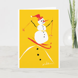 Tarjeta Festiva Esquí de snowman