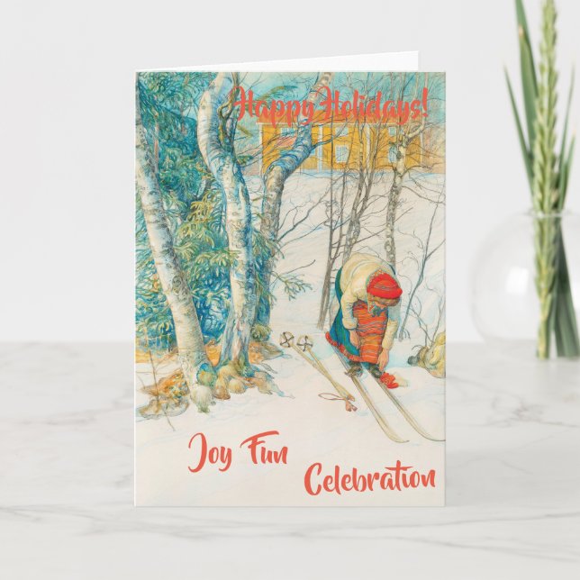 Tarjeta Festiva Esquí del invierno de Carl Larsson (Anverso)