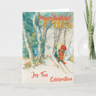 Tarjeta Festiva Esquí del invierno de Carl Larsson