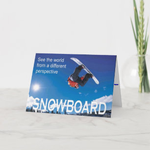 Tarjeta Festiva Esquí del vintage, snowboard, perspectiva distinta
