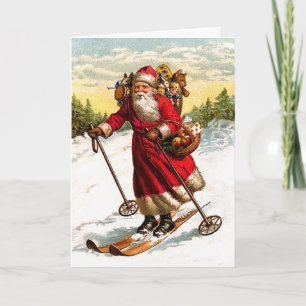 Tarjeta Festiva Esquí Papá Noel