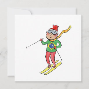Tarjeta Festiva Esquiador Brasileño