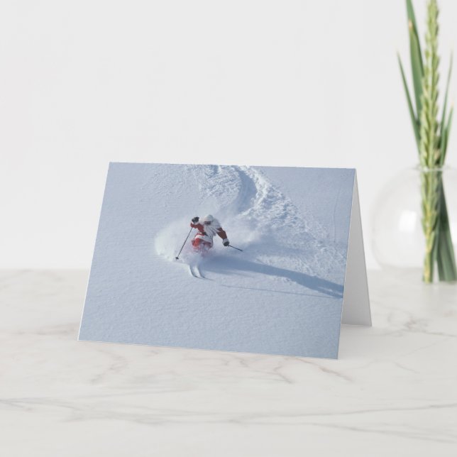 Tarjeta Festiva Esquiando Santa en la estación de esquí de Snowbir (Anverso)