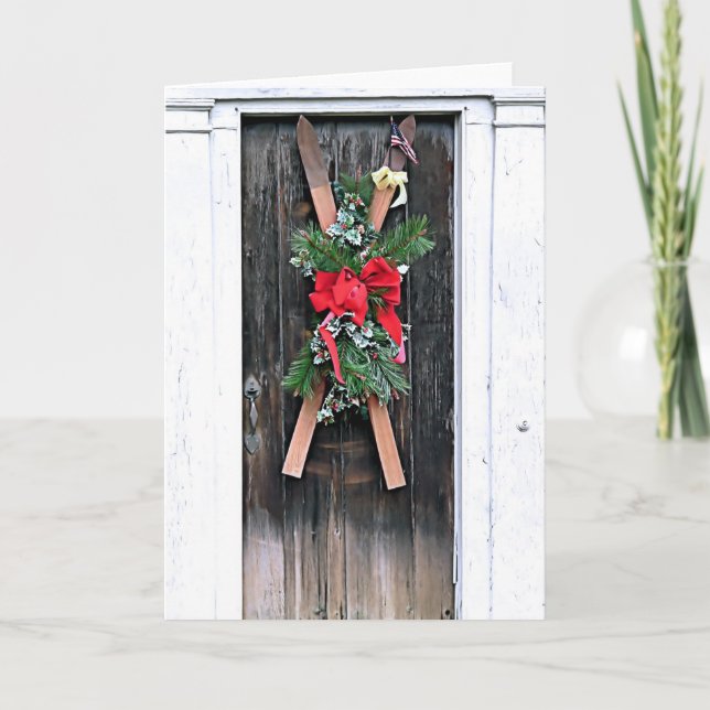 Tarjeta Festiva Esquíes decorados en vacaciones (Anverso)