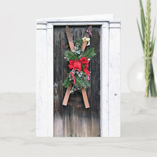 Tarjeta Festiva Esquíes decorados en vacaciones