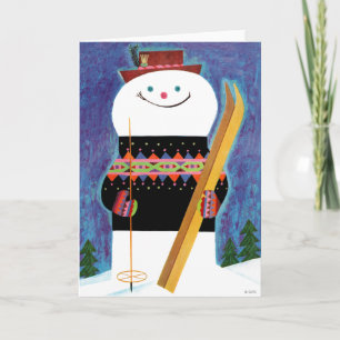 Tarjeta Festiva Esquíes para Snowman