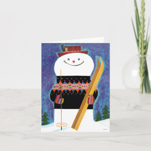 Tarjeta Festiva Esquíes para Snowman
