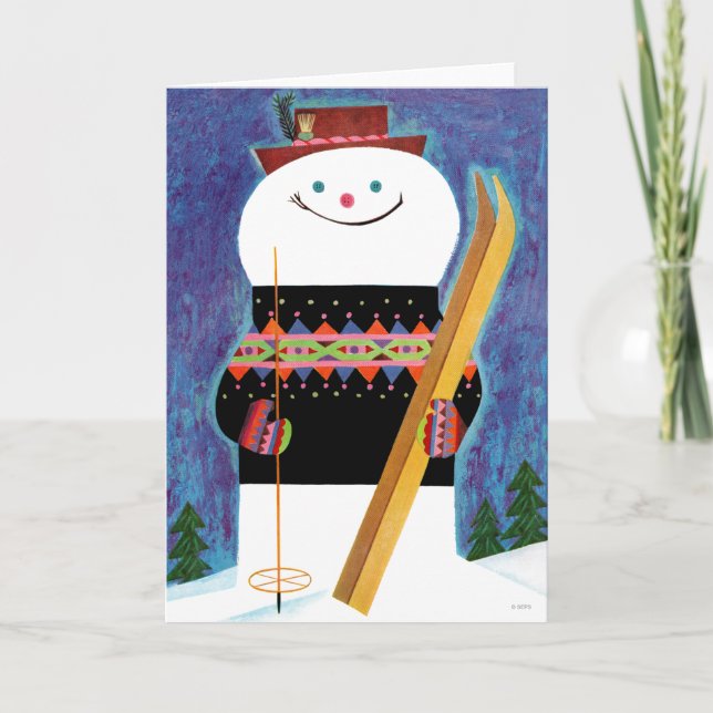 Tarjeta Festiva Esquíes para Snowman (Anverso)