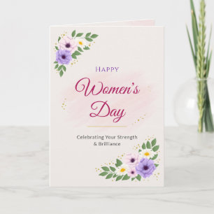 Tarjeta Festiva Esquinas Florales de Acuarela Pastel Feliz Día de