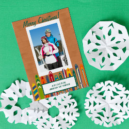 Tarjeta Festiva Esquís Antiguos Foto Personalizada