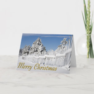 Tarjeta Festiva Esquís antiguos vallados cubiertos de nieve Foto p