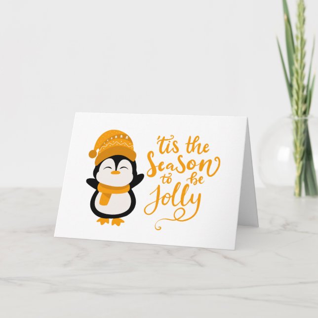 Tarjeta Festiva Esta Es La Temporada De Jolly, Navidades Pingüinos (Anverso)