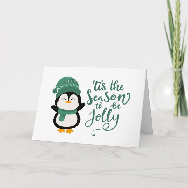 Tarjeta Festiva Esta Es La Temporada De Jolly, Navidades Pingüinos (Anverso)