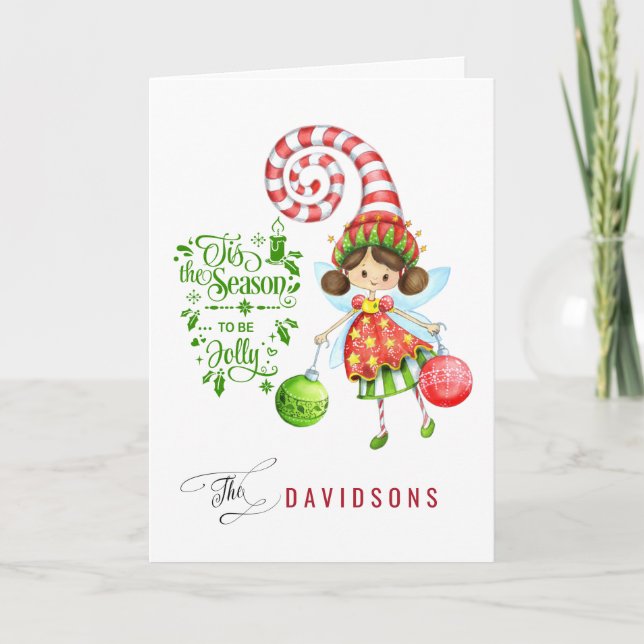 Tarjeta Festiva Esta Es La Temporada De Ser Jolly Cute Fairy (Anverso)