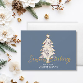 Tarjeta Festiva Estaciones Saludando a Pine Tree Blue Business