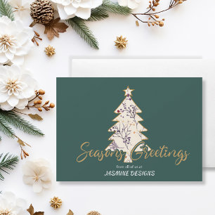 Tarjeta Festiva Estaciones Saludando a Pine Tree Green Business