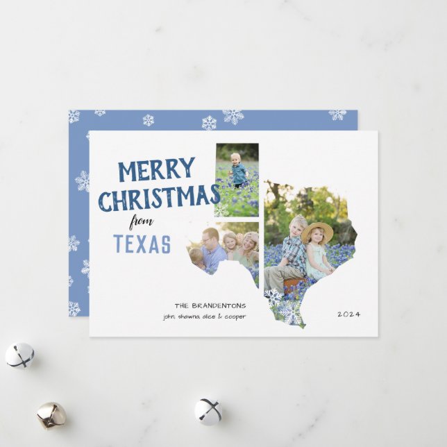 Tarjeta Festiva Estado de Texas Tres Navidades fotográficos (Anverso/Reverso In Situ)