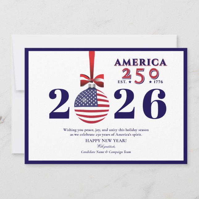 Tarjeta Festiva Estados Unidos 250 Navidades patrióticos azules pa (Anverso)