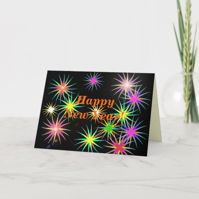 Tarjeta Festiva Estallido de fuegos artificiales de Año Nuevo en n (Anverso)