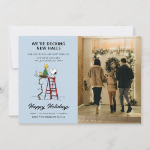 Tarjeta Festiva Estamos cerrando nuevos salones   Snoopy Nos hemos