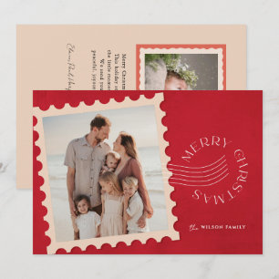 Tarjeta Festiva Estampado rojo 2 Navidades fotográficos