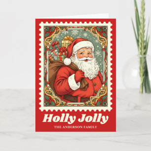 Tarjeta Festiva Estampilla de rehenes de los Navidades Holly Jolly