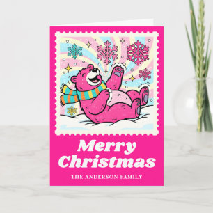 Tarjeta Festiva Estampilla de rehenes de Navidades de oso polar ro