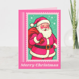 Tarjeta Festiva Estampilla de rehenes de Navidades rosados de Sant