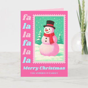 Tarjeta Festiva Estampilla de rehenes de Navidades rosados La La S