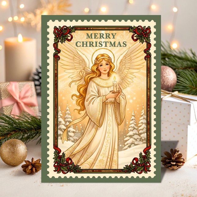 Tarjeta Festiva Estampilla de retro Angel Navidades (Subido por el creador)