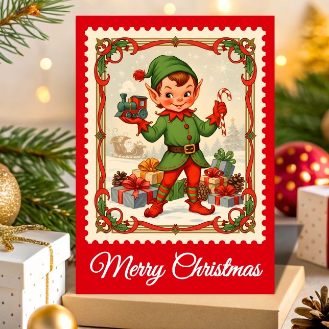 Tarjeta Festiva Estampilla de retro Elf Navidades (Subido por el creador)