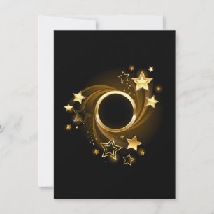 Tarjeta Festiva Estandarte redondo con estrellas doradas sobre neg
