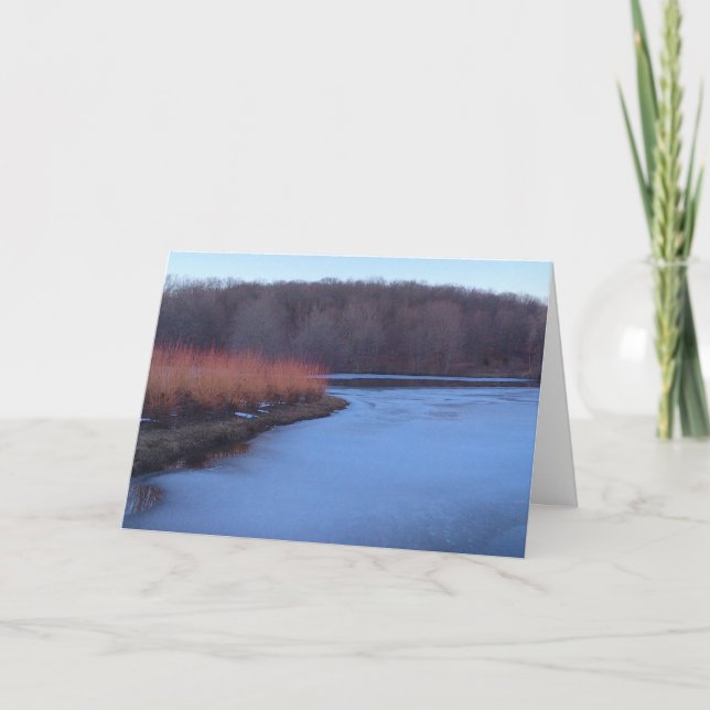 Tarjeta Festiva Estanques azules de hielo y autobuses rojos - (Anverso)